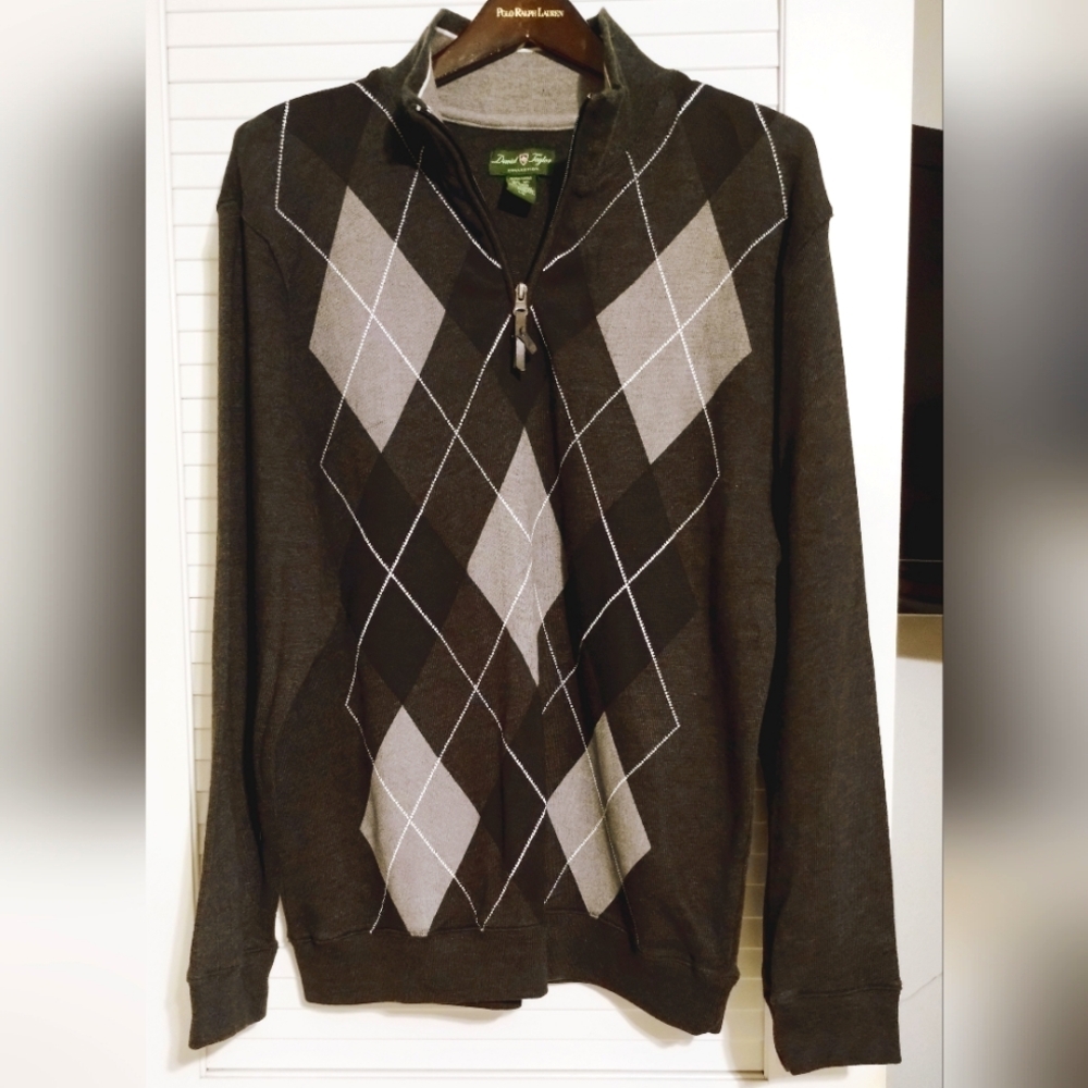 Men's Vintage David Taylor Argyle 3/4 Zip Pullover Sweater.